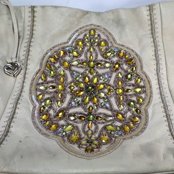 Brighton Pewter Anju Embellished Purse Jewel Masterpiece White Leather Bag Hobo - Picture 5 of 11
